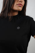 T-shirt donna nera logo petto