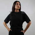 T-shirt nera da donna, ricamo mano