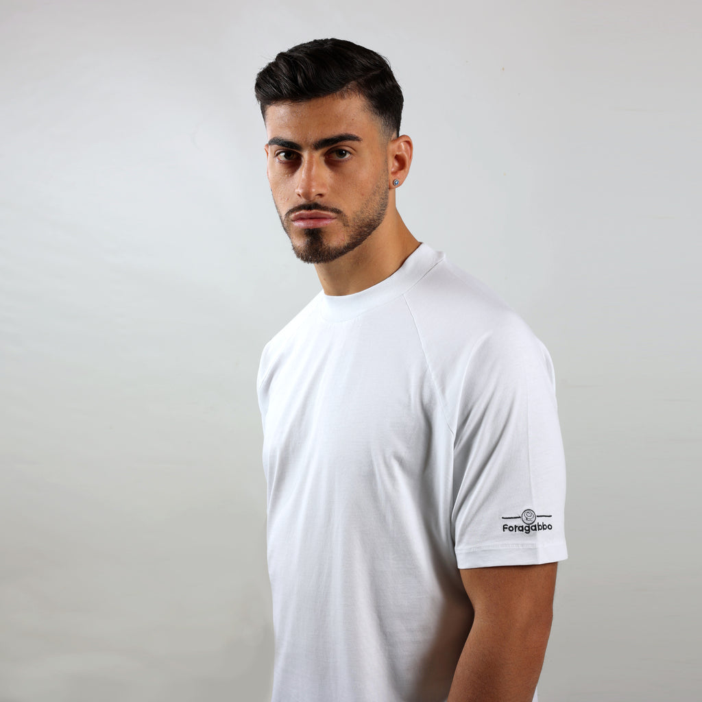 T-shirt bianca da uomo, logo spalla