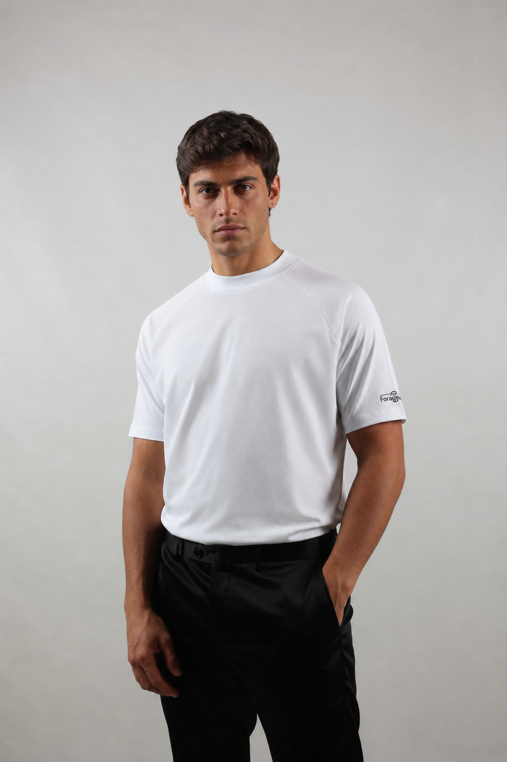 T-shirt bianca da uomo, logo spalla