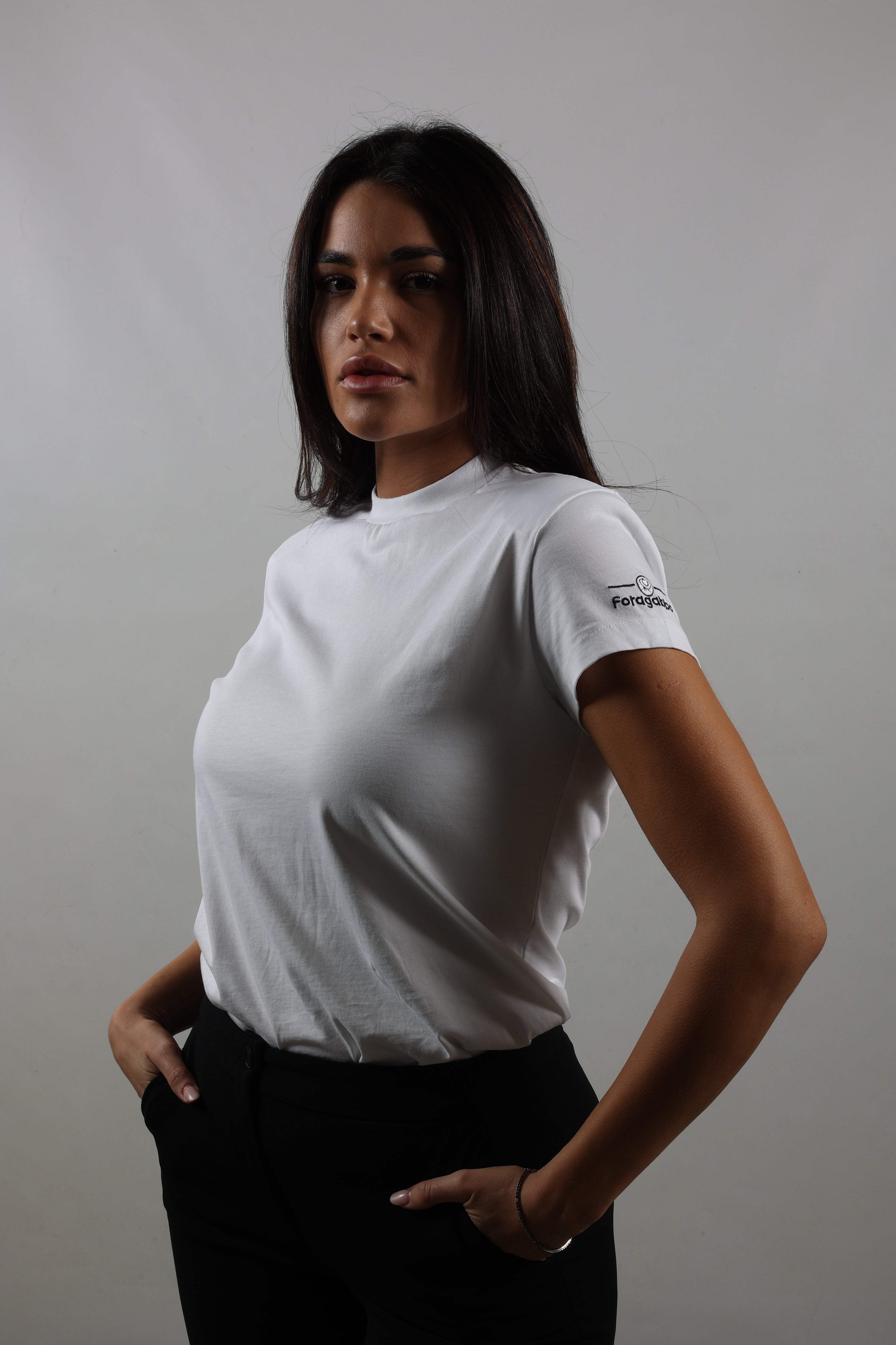 T-shirt donna bianca logo spalla