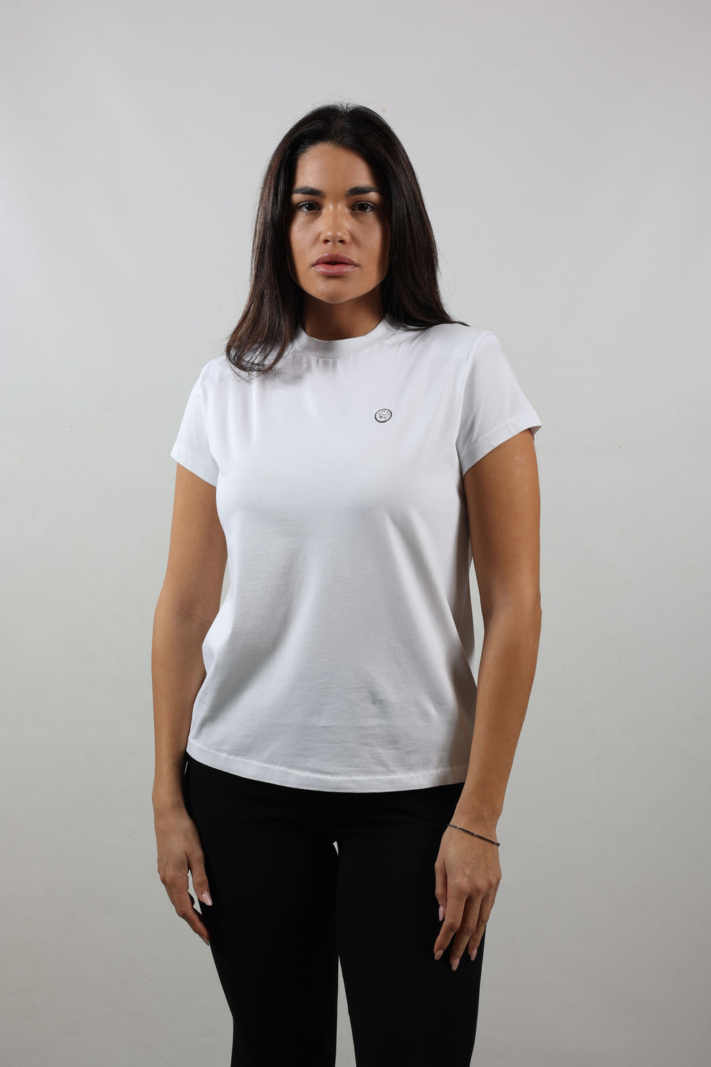 T-shirt bianca da donna, logo petto
