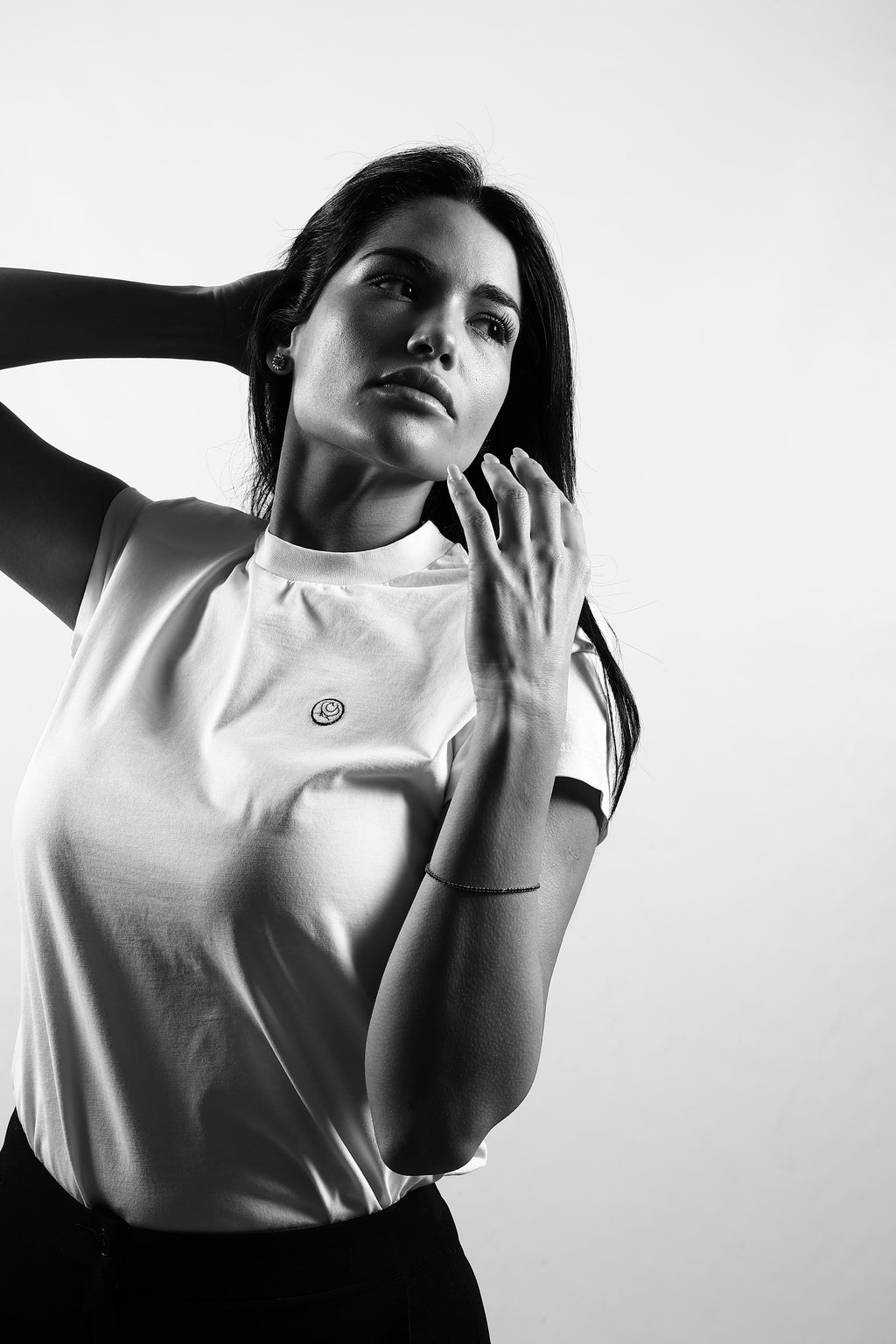 T-shirt bianca da donna, logo petto