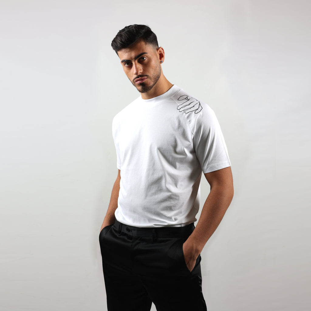 T-shirt bianca da uomo, ricamo mano