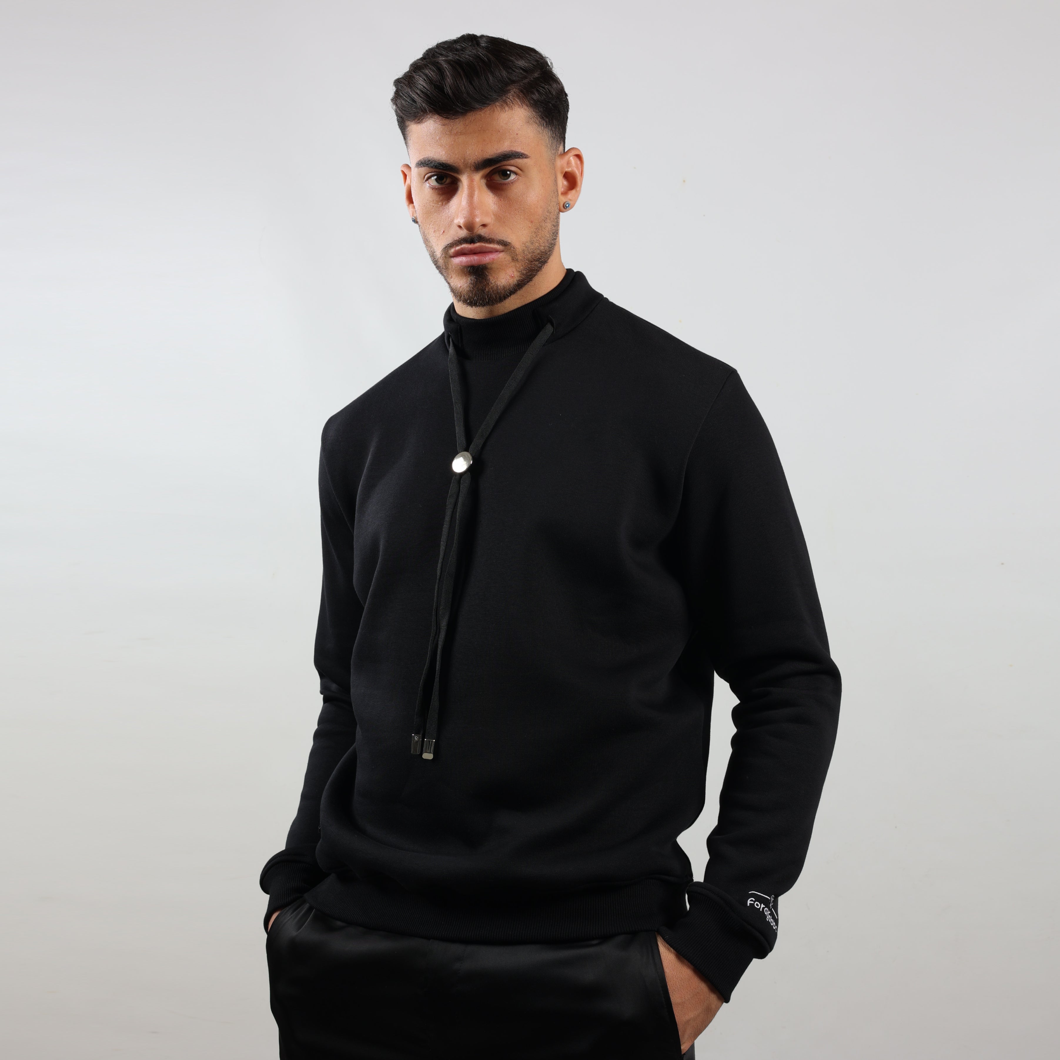 Felpa nera uomo con saliscendi