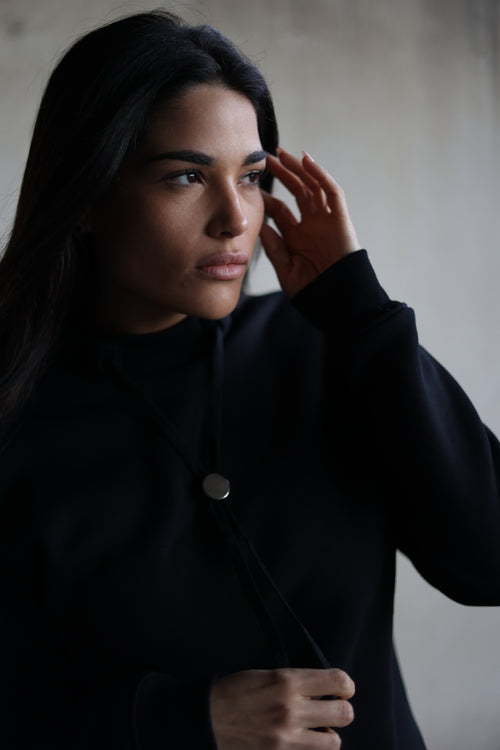 Felpa nera donna con saliscendi